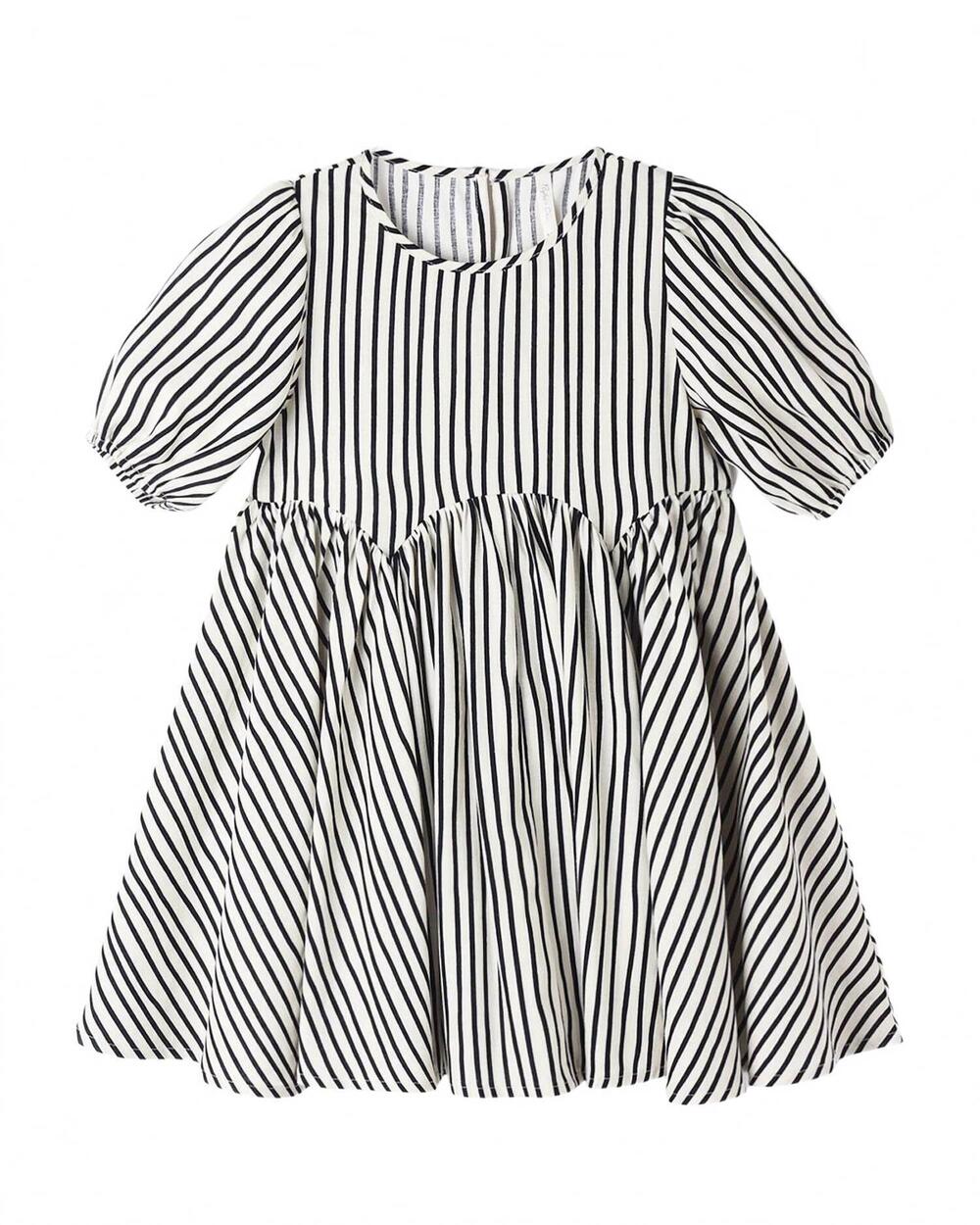 NEW RYLEE + CRU girl's wavy stripe rose dress in natural